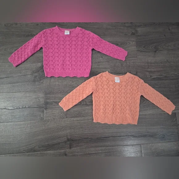 Jumping Beans Pink & Orange Girls Pointelle Crewneck Sweaters Size 4/5t - Picture 1 of 4